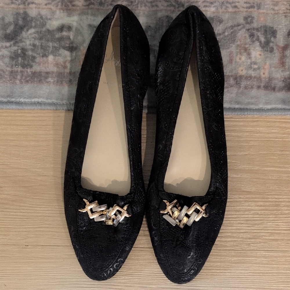 Amalfi Black Pointed Flats with Gold Chain Detail